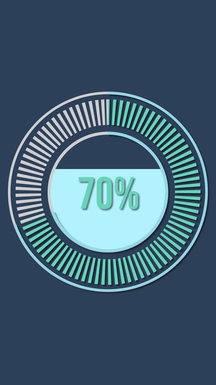 Circular progress bar animation with smooth transitions, displaying percentages from 10% to 100% on a blue background
