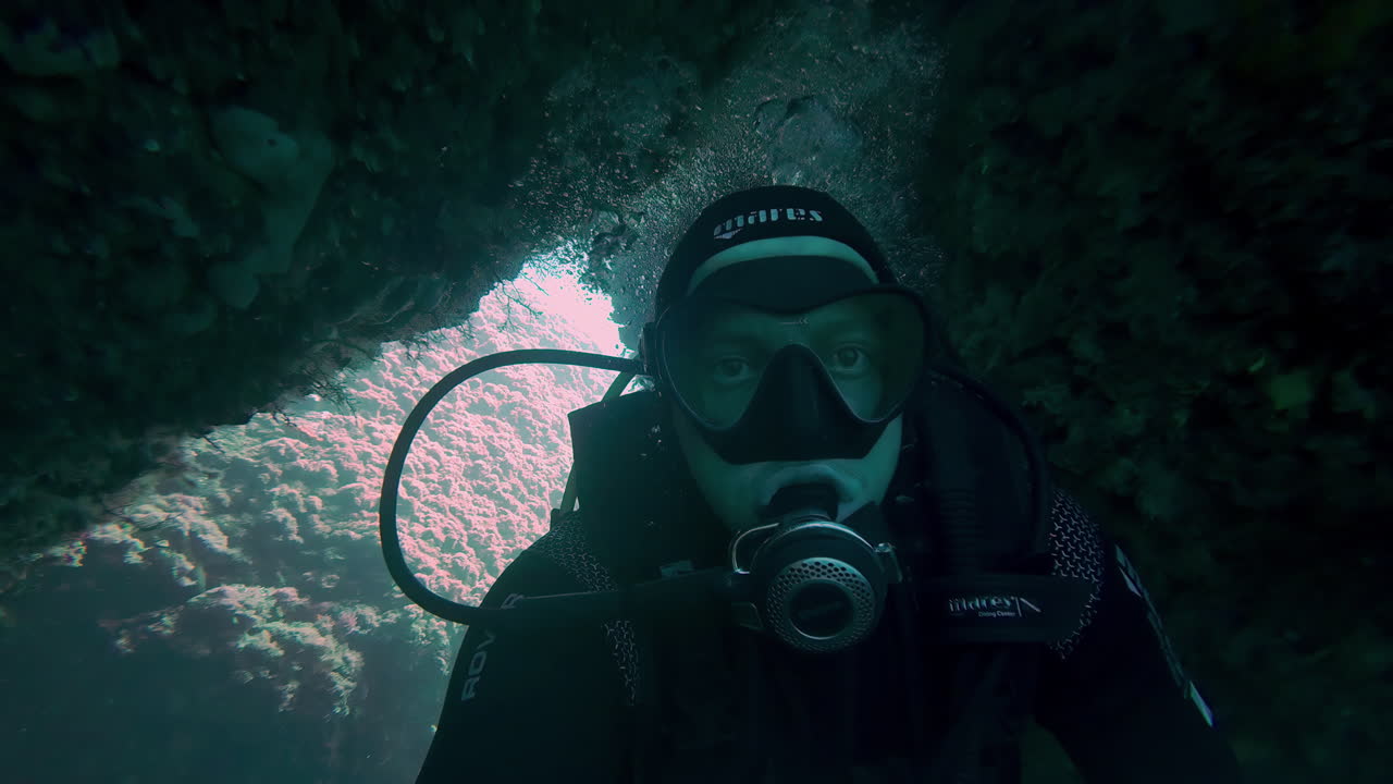 clip submarino de un buceo explorando la vibrante biodiversidad en las rocas de coral