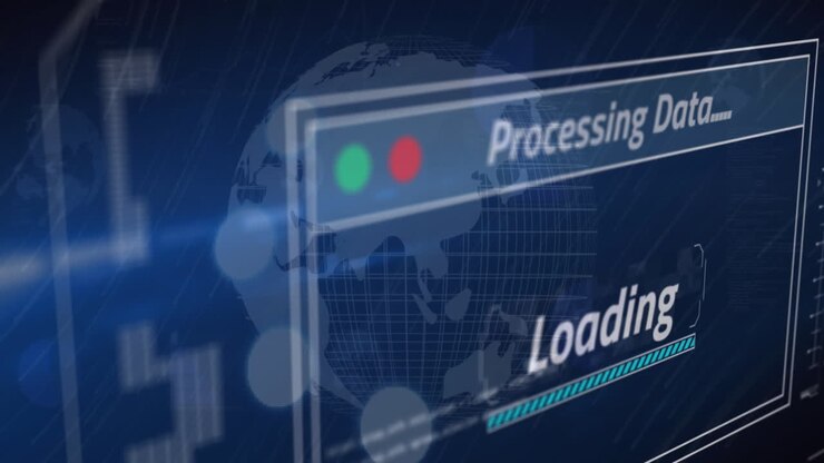 Animation of texts, loading bars and circle with globe over abstract background