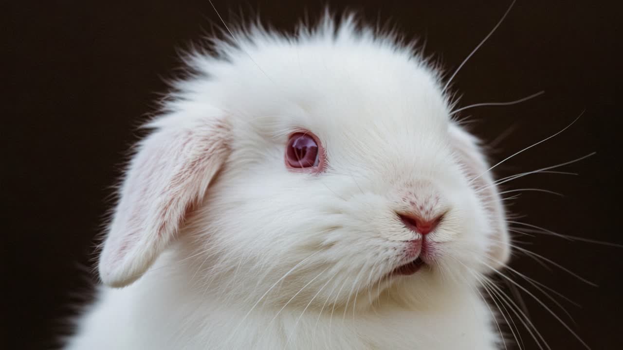A Captivating Close-up of a White Rabbit with Fluffy Fur and Glimmering Eyes, Showcasing its Adorable Features in a Stunning Portrait