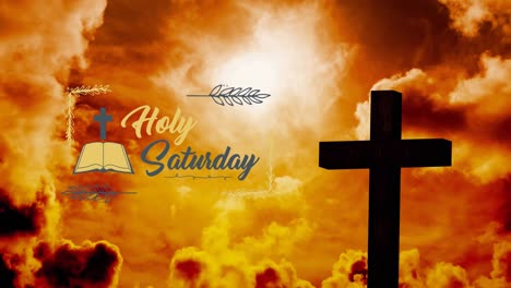 animation of cross and clouds at easter over holy saturday text