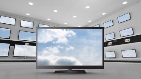 Blue-sky-and-clouds-on-television-screens