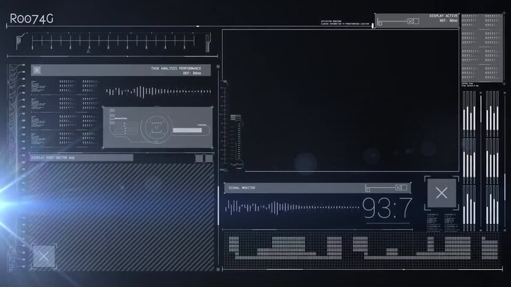 Animation of data processing over screen on black background