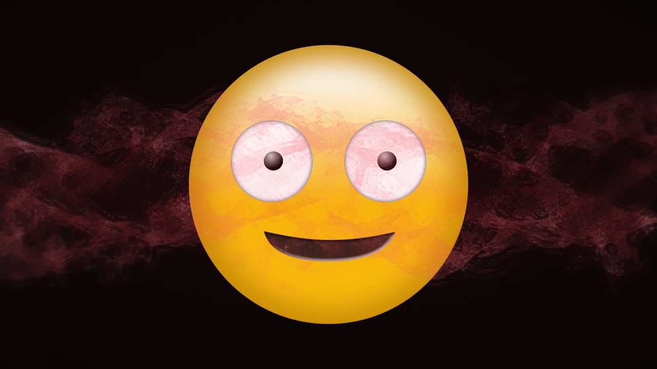 animación digital de rosa onda digital sobre emoji de cara tonta contra un fondo negro