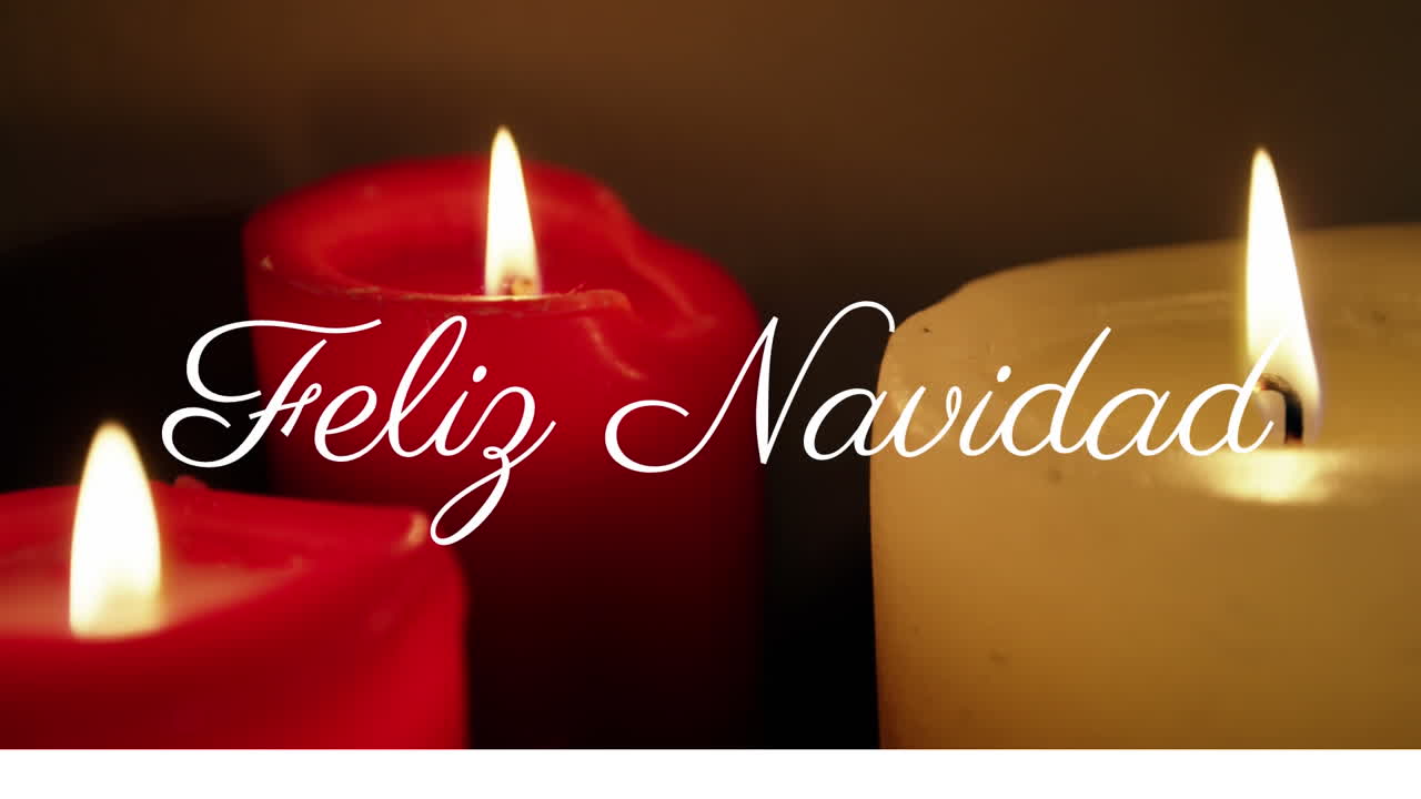 Feliz Navidad text over burning candles in festive animation