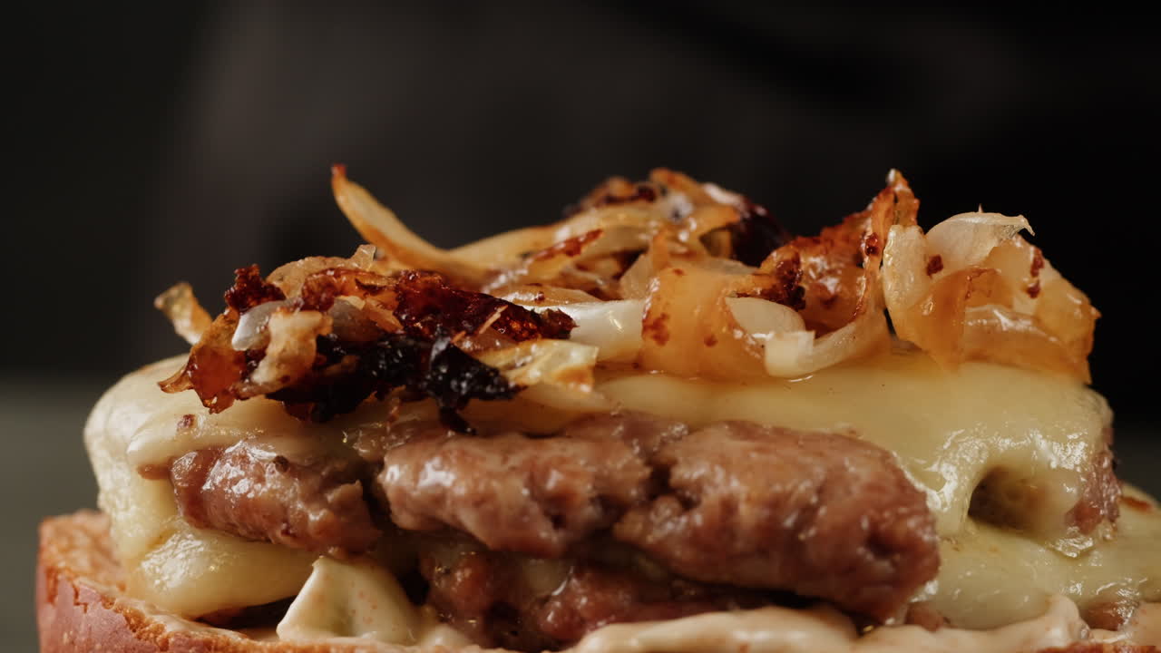 Close-up of a delicious burger being prepared