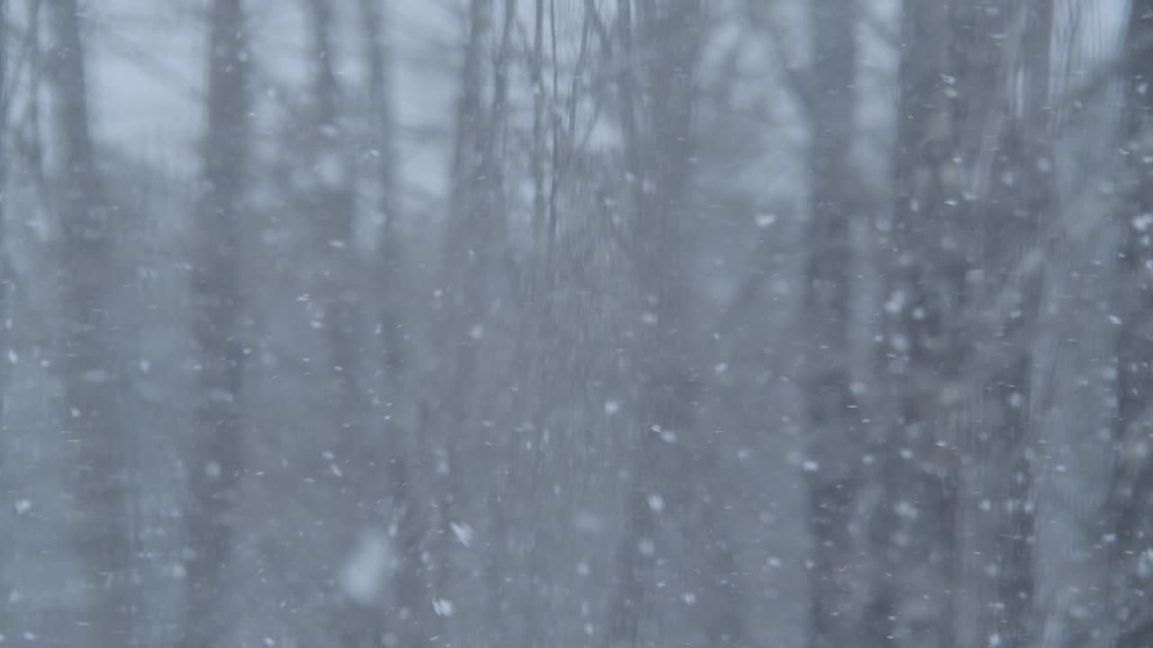 Snowflakes falling in SLOW MOTION, seen through window panes