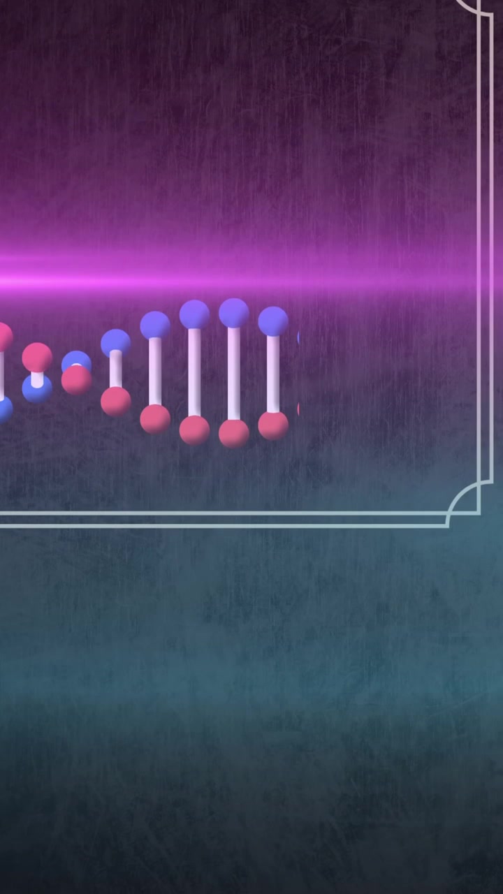 Animation af roterende DNA-spiral og rødt abstrakt mønster med glødende linseflares i baggrunden.