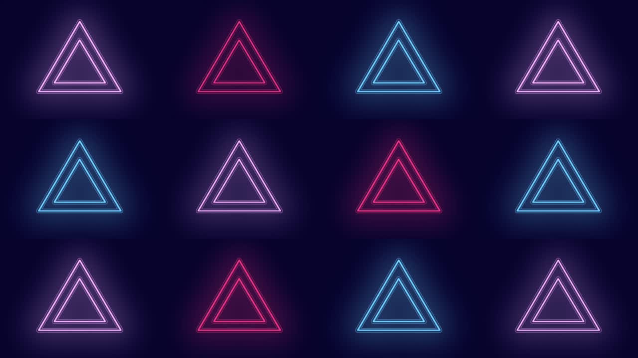 patrón de iconos de triángulos con luz led de colores neón.