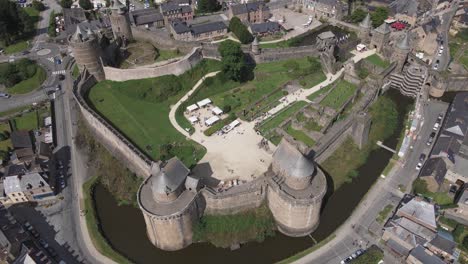 fougères castle, ille-et-vilaine in france.aerial top-down rising over