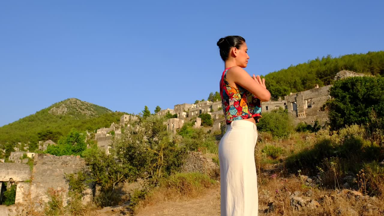 yogi, asana, poses, abandoned village, yoga, meditation, peace, serenity, mindfulness, wellness, health, exercise, fitness, kayak&ouml;y in turkey fethiye