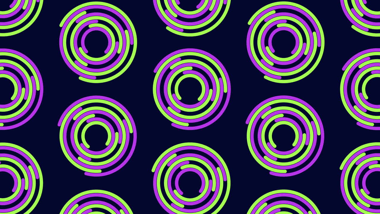 Vibrant green and purple spiral pattern on black background