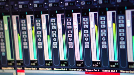 digital audio recording studio, channel stereo levels in computer software screen display