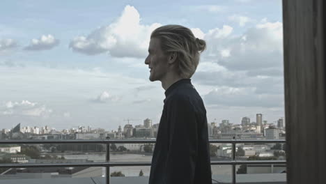 man walking on rooftop