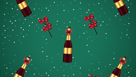 feliz patrón de navidad con botellas de champán