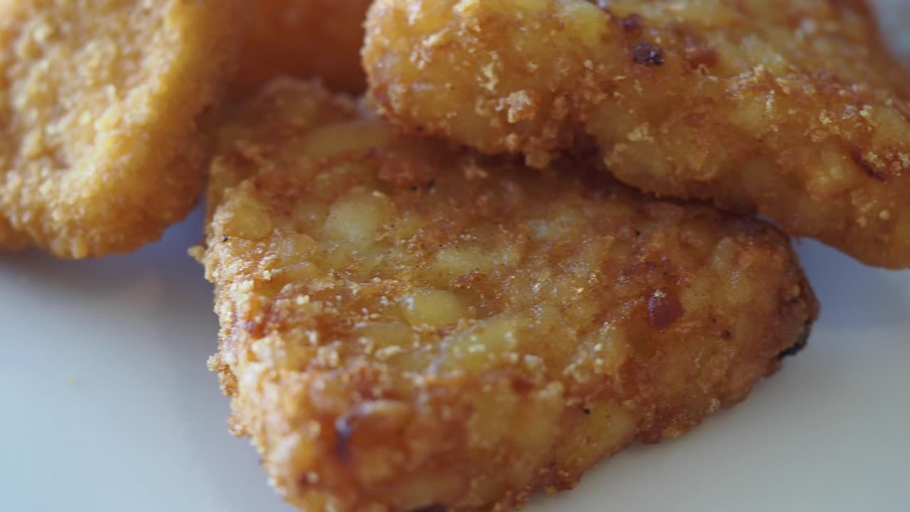 Close-up of golden crispy hash browns