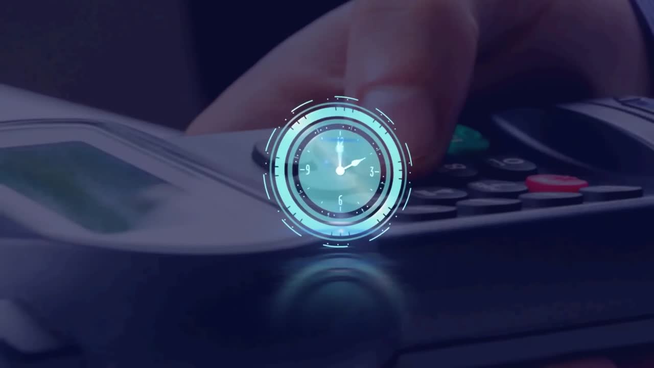 animación de un terminal de pago a través del reloj