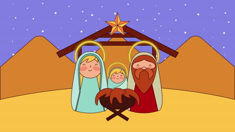 cute holy family in stable manger characters