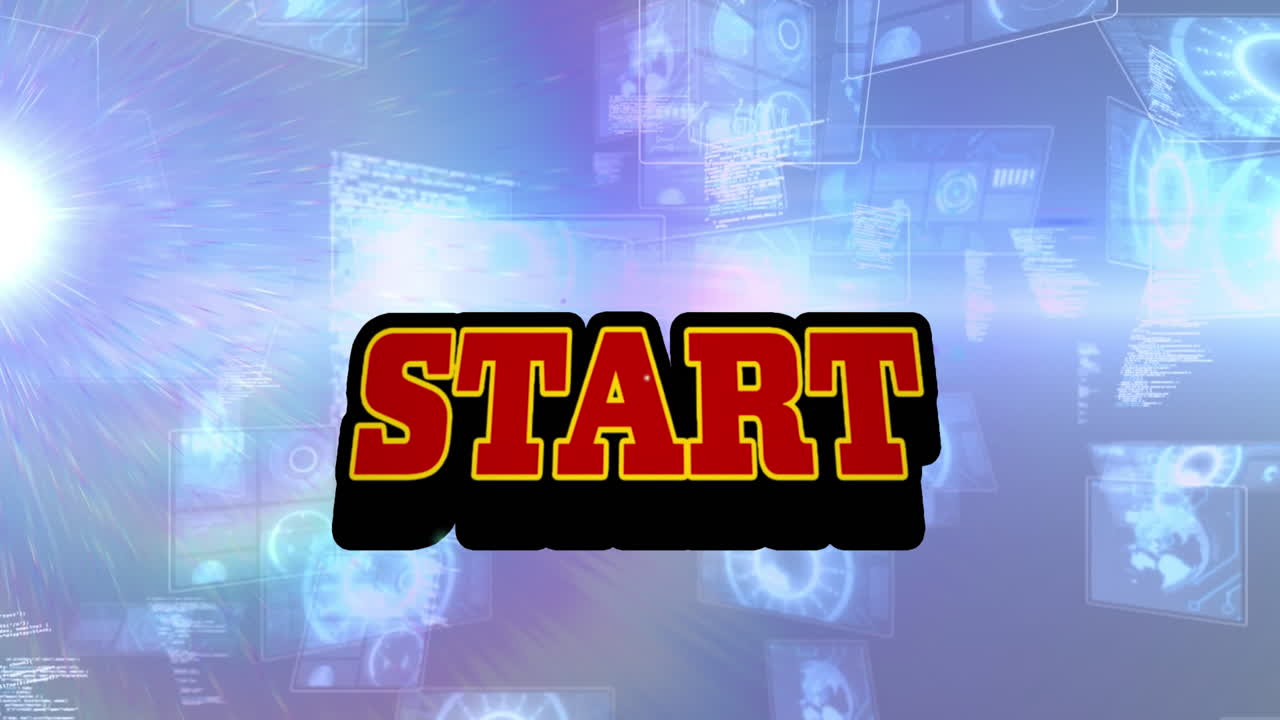 Animation of start text over scope scanning and data processing
