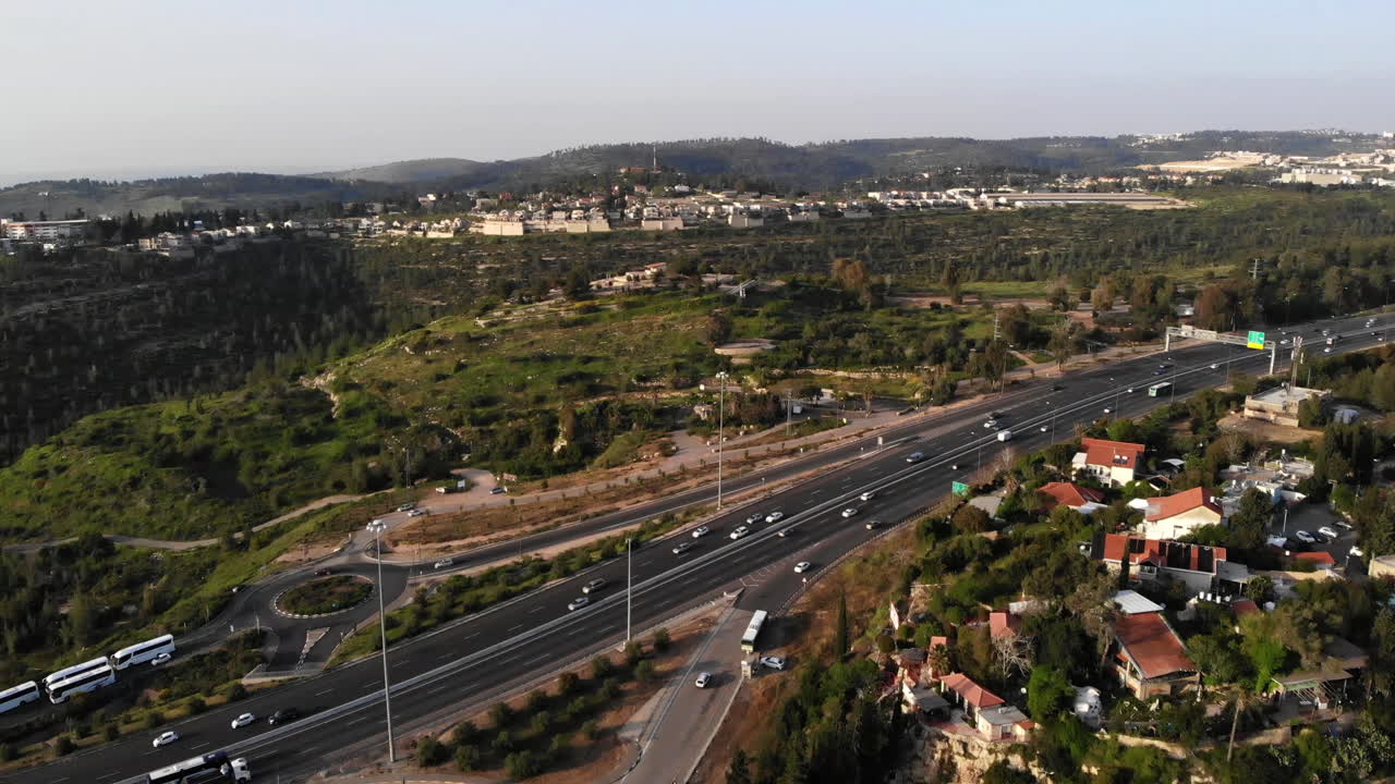 Jerusalem Tel aviv main road aerial view