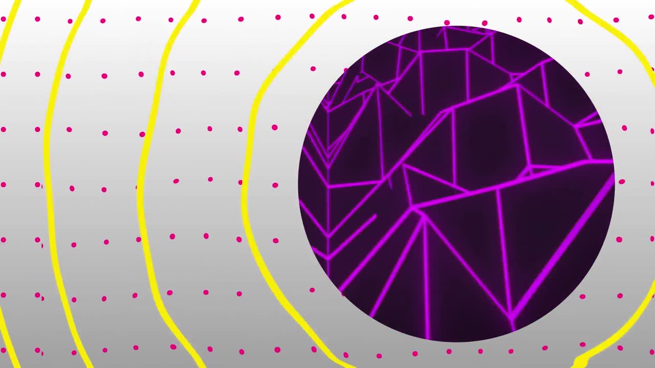 animación de círculos amarillos y montañas digitales negras sobre fondo blanco