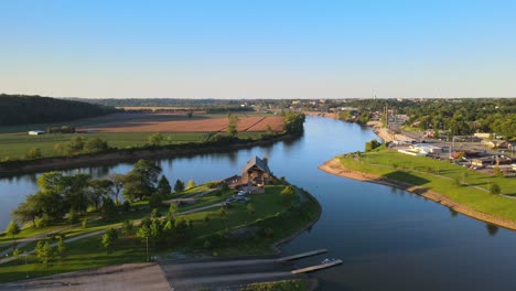 freedom point event location on riverbank of cumberland near clarksville, aerial