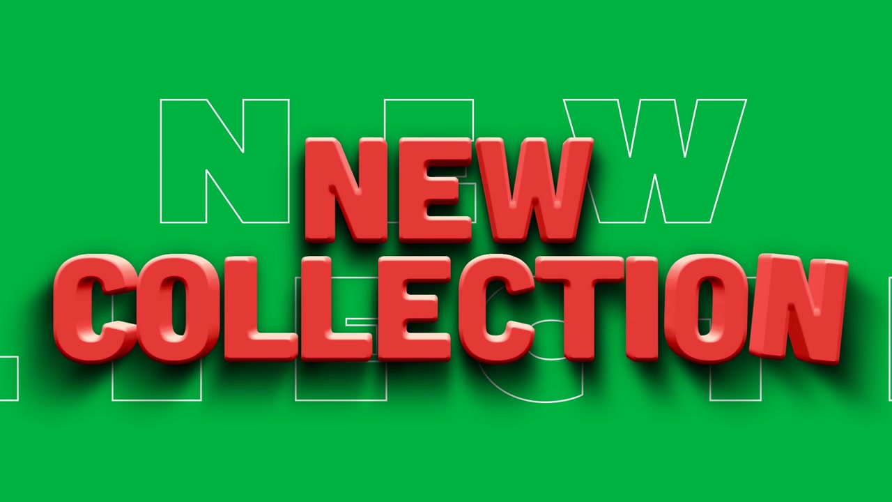 Animation of new collection text in red letters in repetition on white background