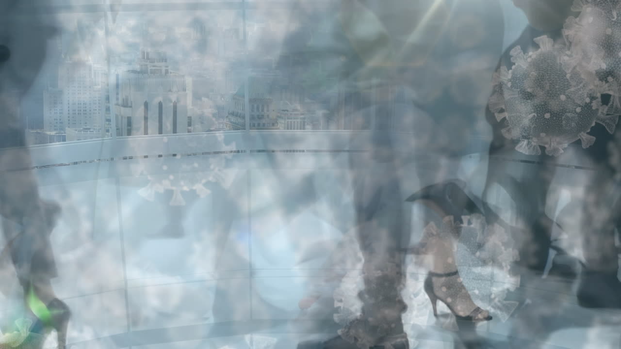 걸어다니는 사업가들 위에 바이러스 세포의 애니메이션