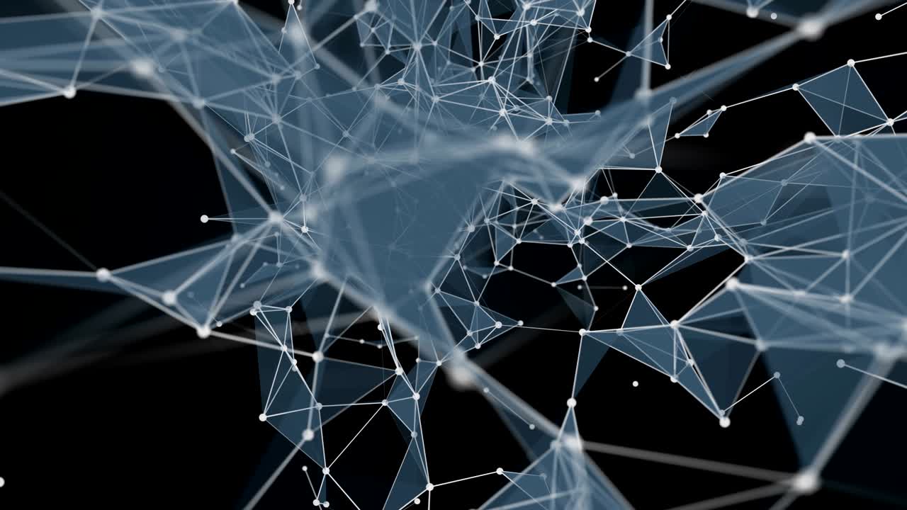 Futuristic plexus animation with glowing triangles in slow motion, 4096x2304 loop 4K