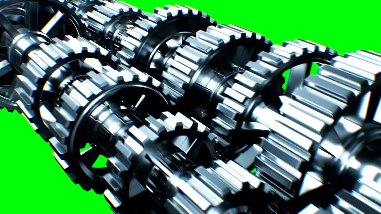 추상화 된 고립 된 기어 박스 시엄리스, 아름다운 루프 3d 애니메이션 알파 매트, 추상화 작업 프로세스, 팀워크, 비즈니스 및 기술 개념.