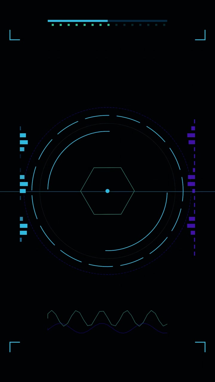 Futuristic Digital HUD Interface with Rotating Circular Elements
