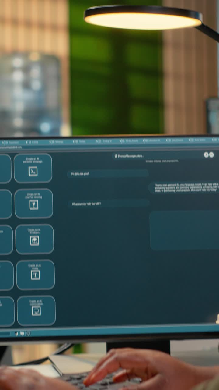 Vertical video System administrator in office using AI LLM chatbot