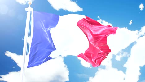 realistic flag of france waving against time-lapse clouds background. seamless loop in 4k resolution with detailed fabric texture.