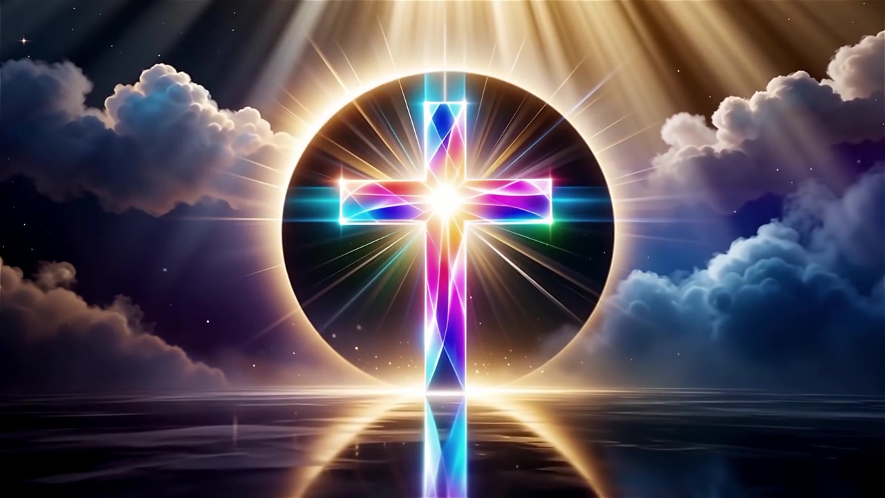 Croce Cristiana Luce Celestiale Sfondo per il Culto.