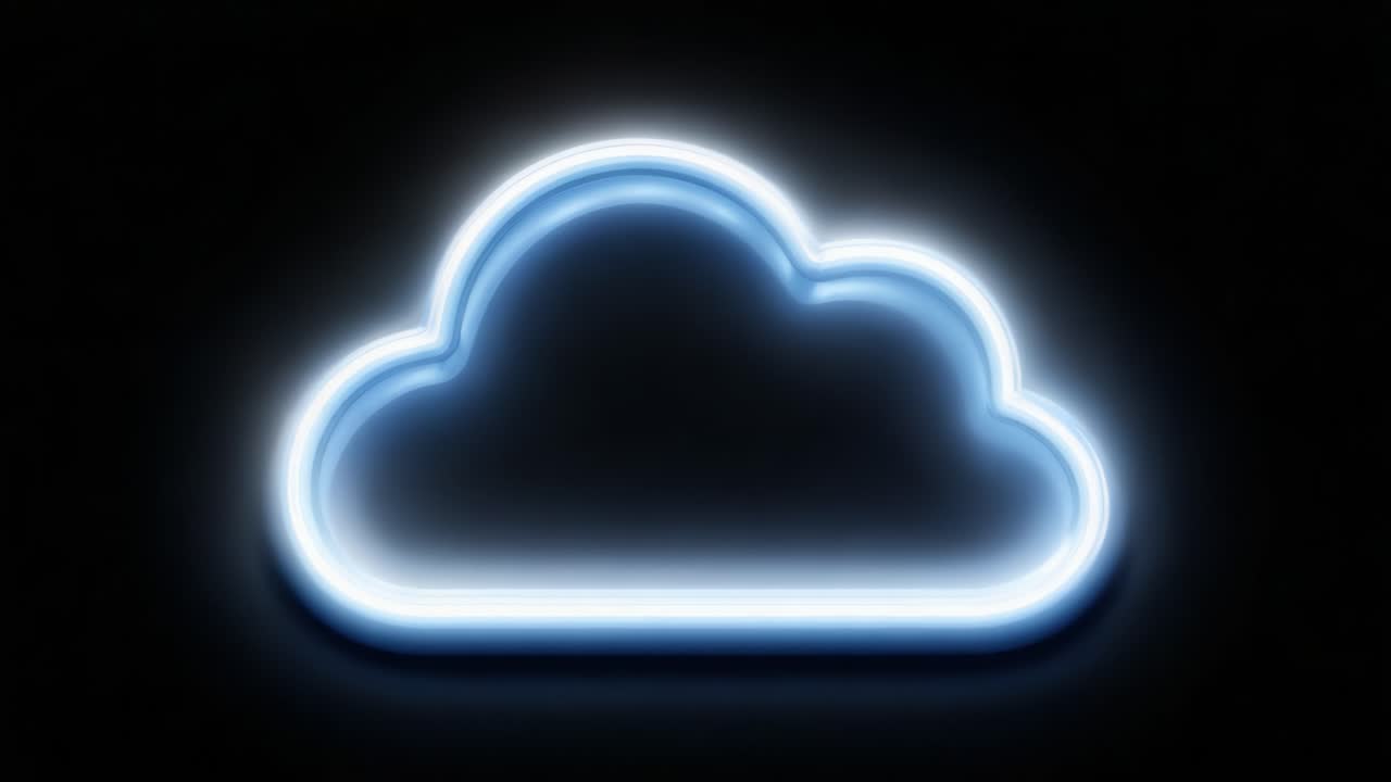 Glowing Neon Cloud Icon: A Modern and Stylish Representation of Cloud Technology Illuminated Against a Dark Background