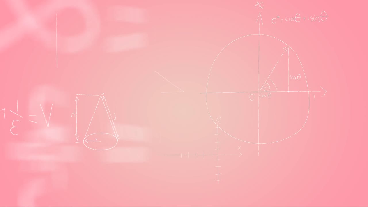 ภาพเคลื่อนไหวของสูตรคณิตศาสตร์ที่เขียนด้วยลายมือบนพื้นหลังสีชมพู