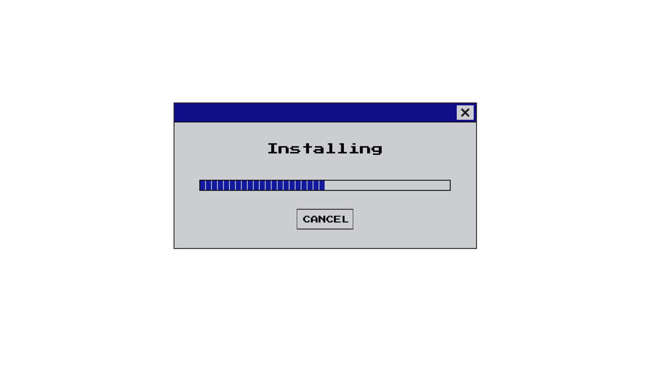 Retro Computer Installation Window with Progress Bar