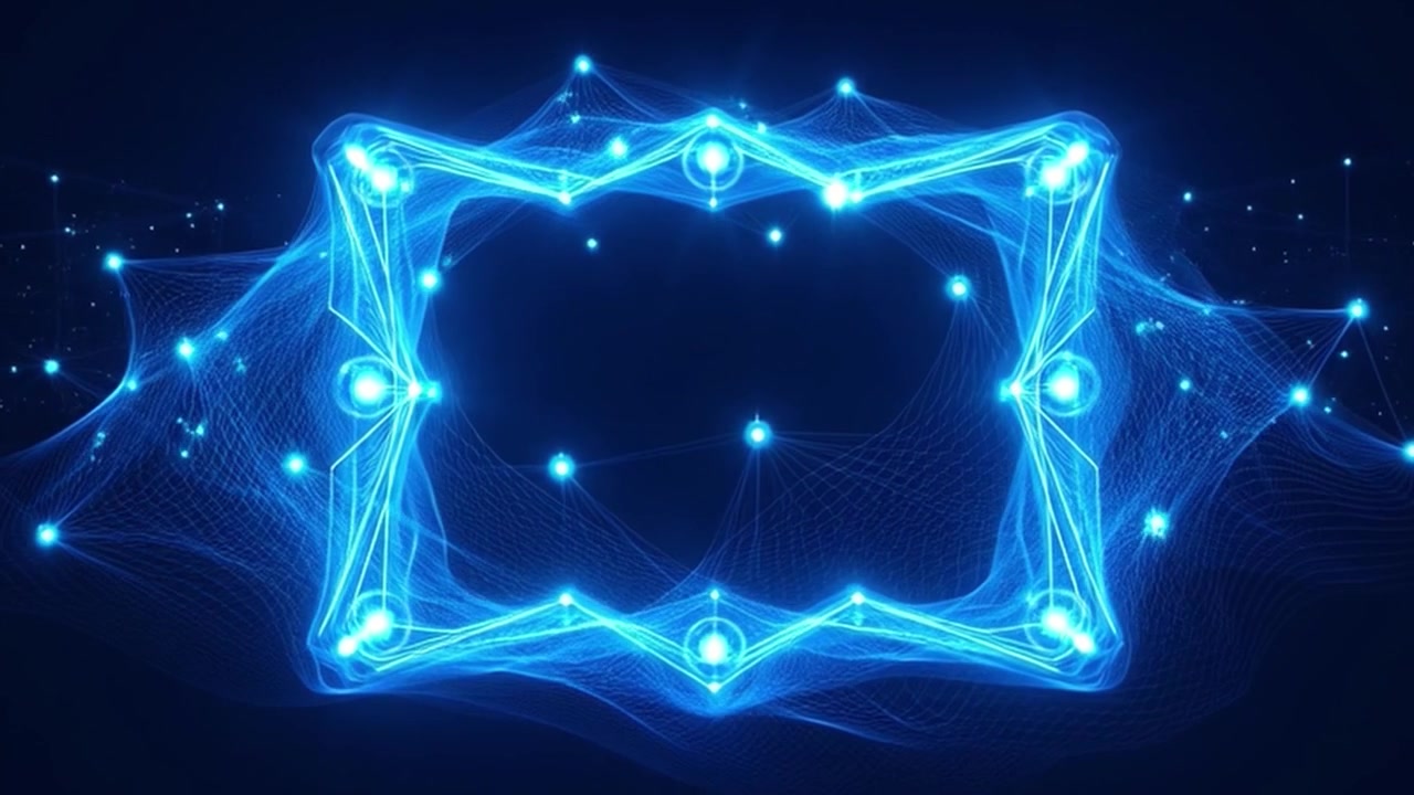 Abstract Glowing Blue Digital Frame with Network Connections