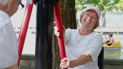 happy elderly couple enjoying a sunny day in the park
