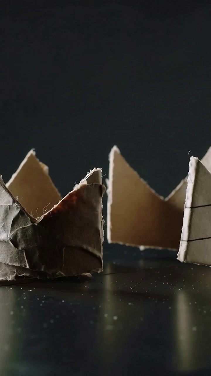 Vertical video: Panning camera showing crown peak and marker lines on two torn cardboard, in studio