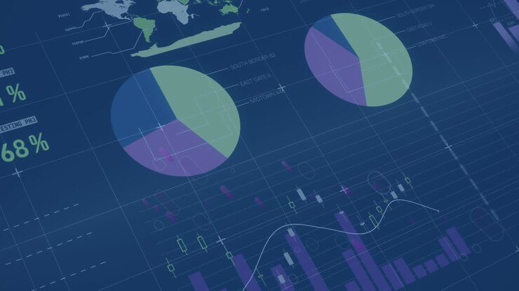 Animation of financial data processing over digital screen