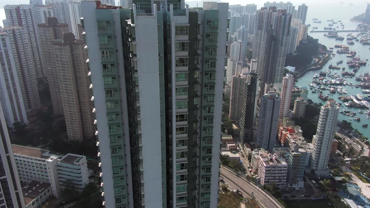 Aerial view of downtown Hong Kong mega Residential buildings in Kowloon bay.