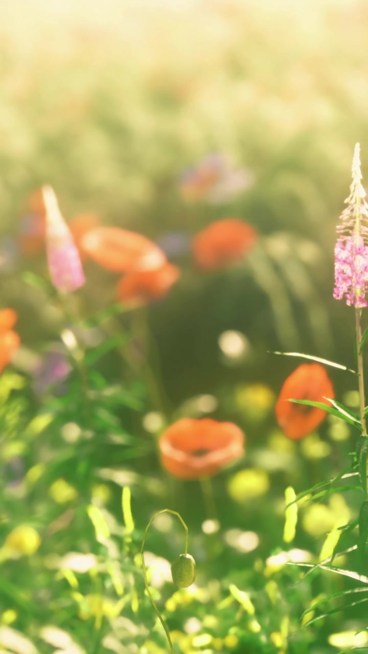 Vibrant wildflowers dance in the sunlight during a serene spring day