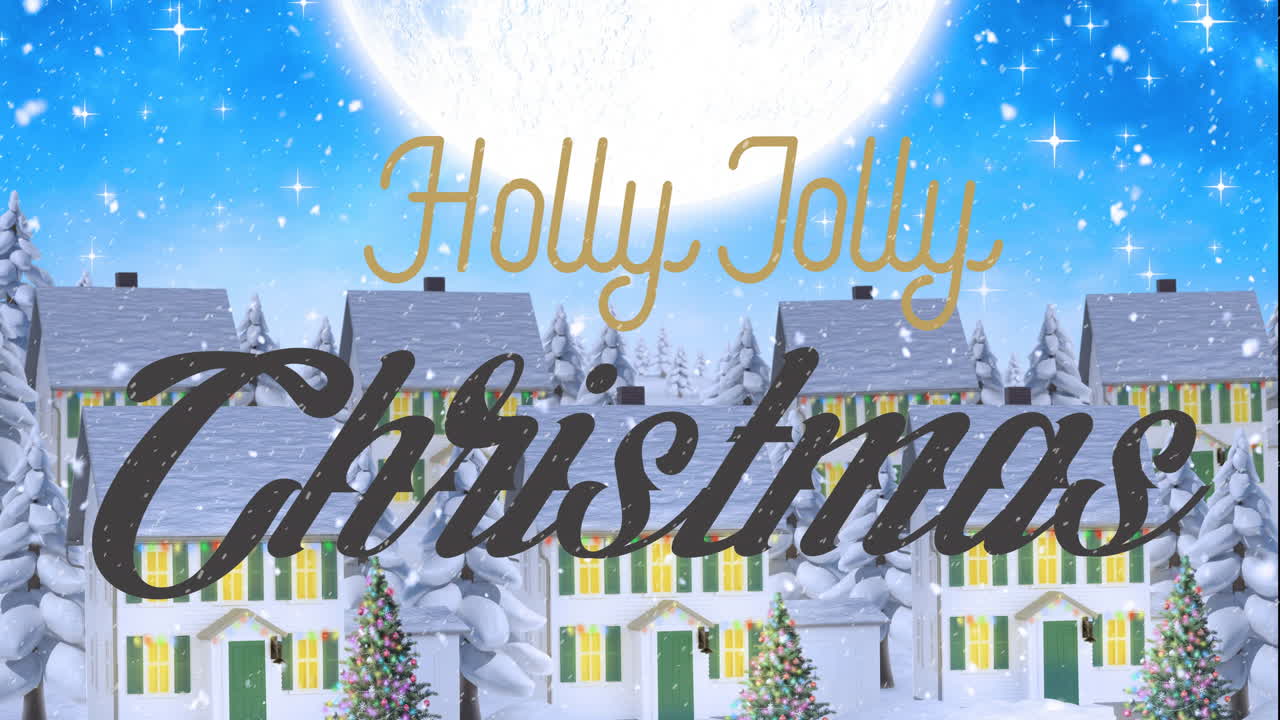 Animation of holly jolly christmas over winter scenery
