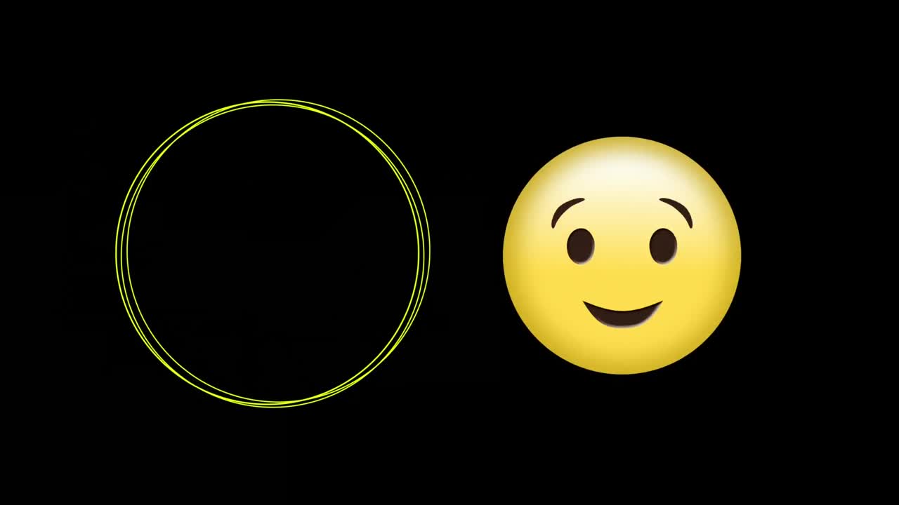 검은색 배경에 디지털 이모지 아이콘과 원의 애니메이션