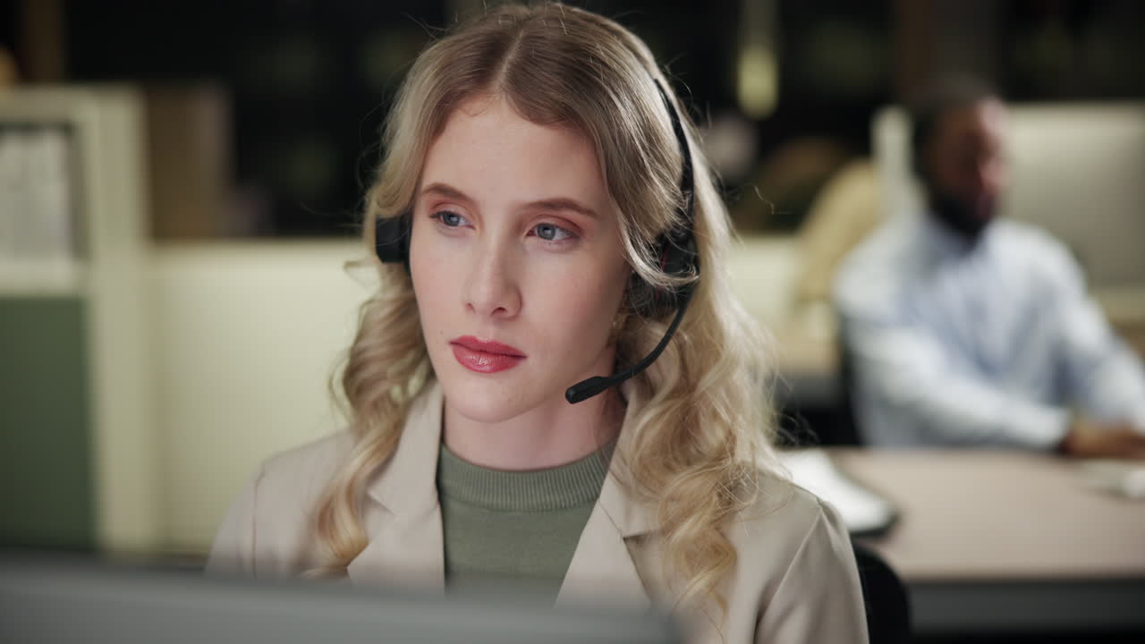 Customer service representative with headset
