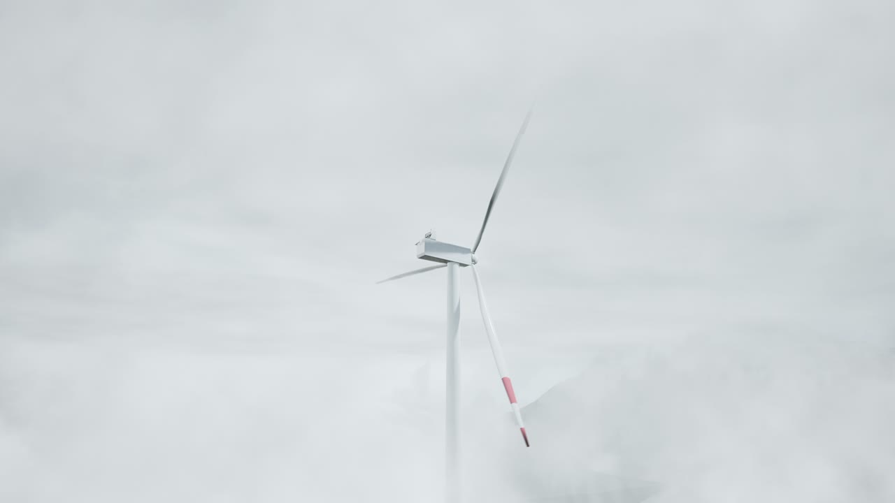 Wind Turbine in Foggy Mountain Landscape