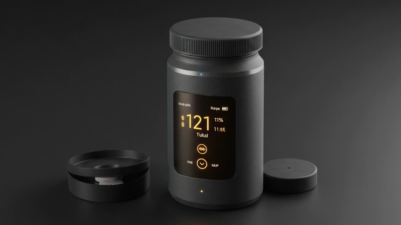 Smart Container with Digital Display for Medication Management: Track Dosages and Monitor Health Data with Advanced Features and Modern Design