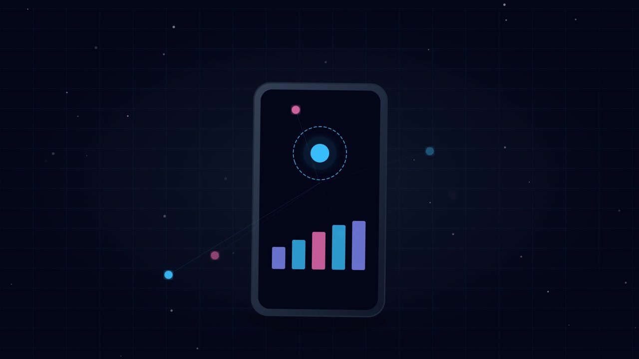 Animated Smartphone Displaying Dynamic Data Visualization and Graphs