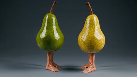 two pears with legs